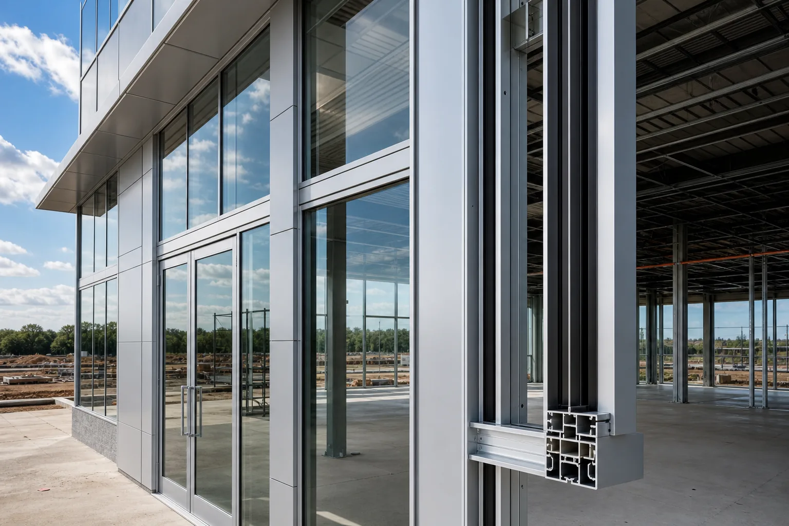 Architectural aluminum extrusions for curtain walls, windows, doors and structural building systems