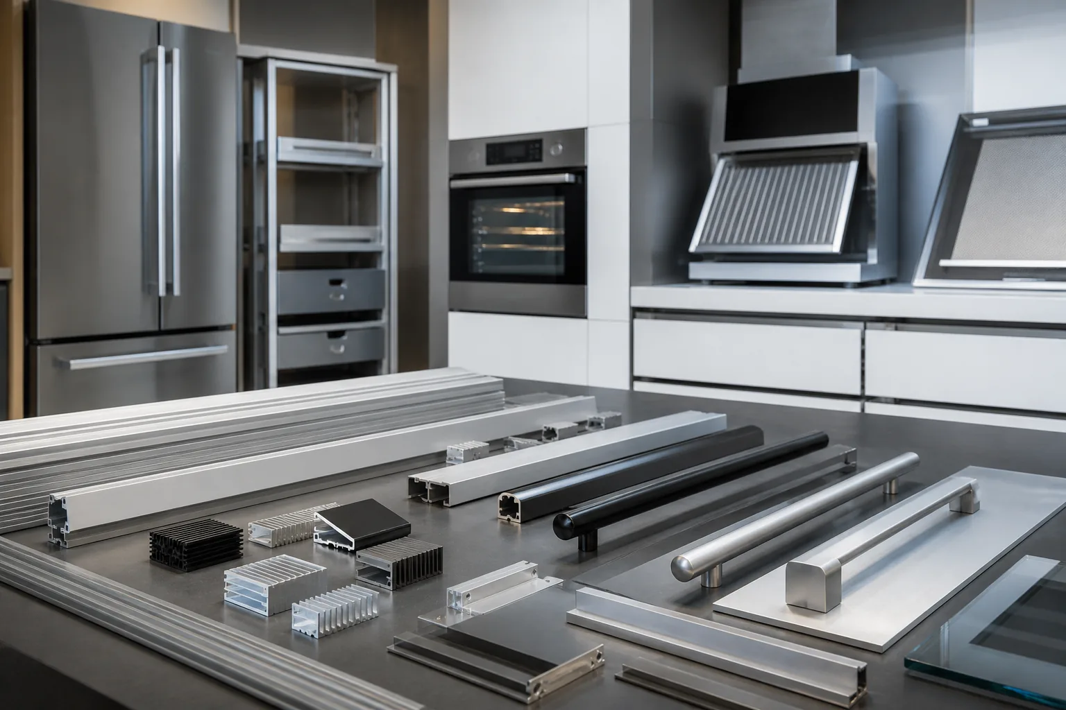Anodized aluminum profiles, handles and trims for home appliances and hardware