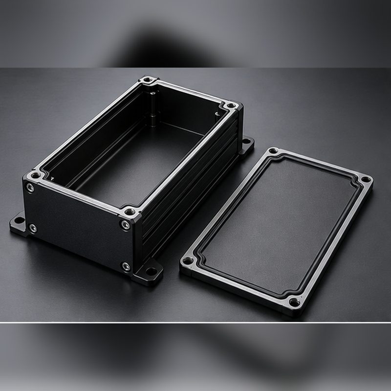 Machined lid and gasket groove on the sealed aluminum enclosure