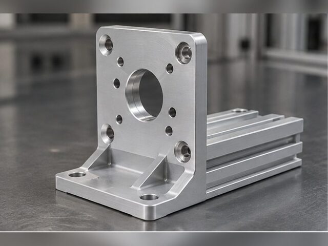 Extruded 6061-T6 aluminum motor mount bracket with a machined bore