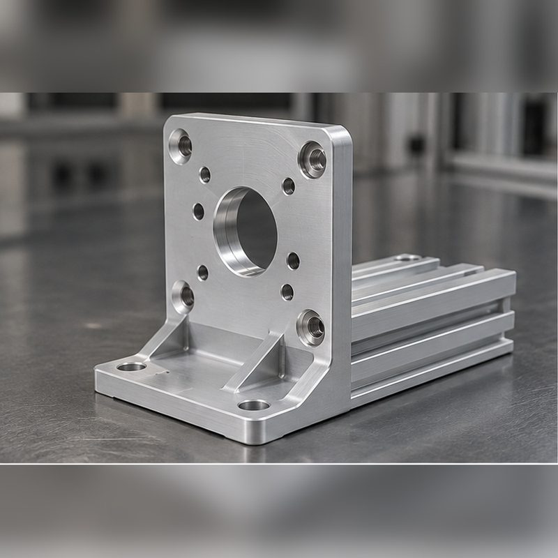 Extruded 6061-T6 aluminum motor mount bracket with a machined bore
