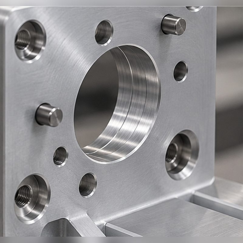Machined motor pilot bore and bolt pattern on the aluminum bracket