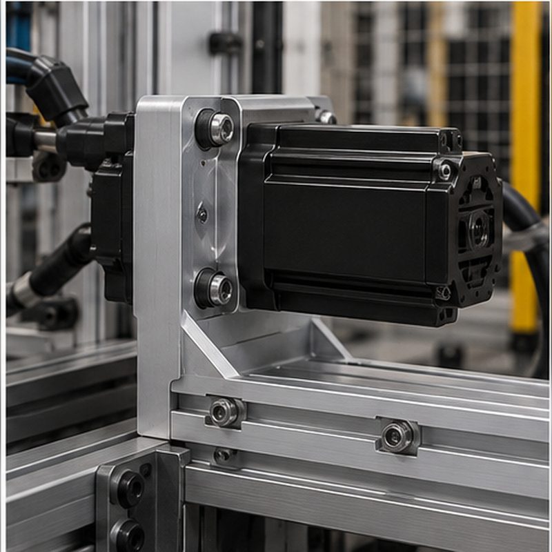 Aluminum motor mount bracket carrying a motor on a machine frame