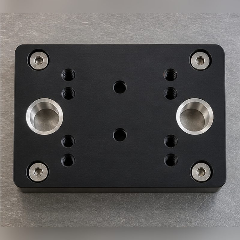 Dowel pin and bolt hole pattern of the aluminum gripper baseplate