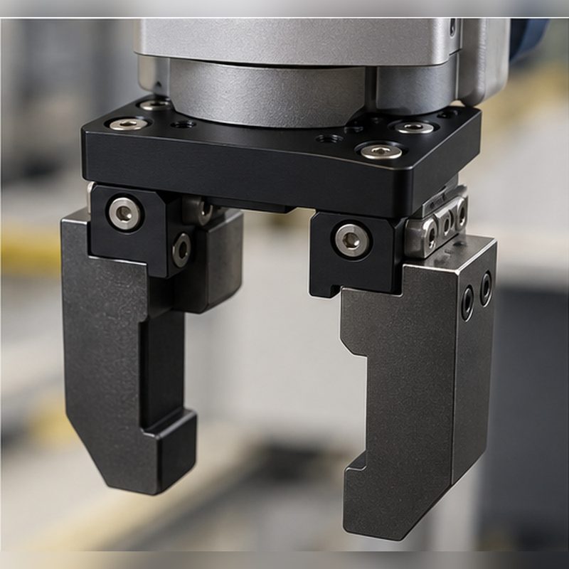 Aluminum gripper baseplate with jaws mounted on an automation cell