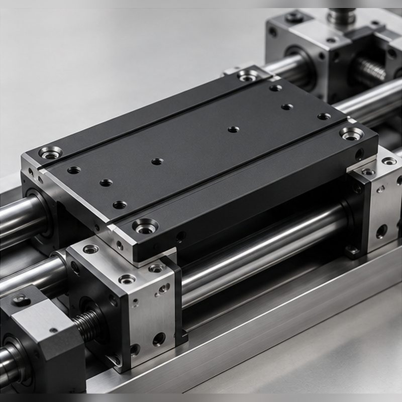 Hardcoat anodized aluminum slide plate on a linear motion rail