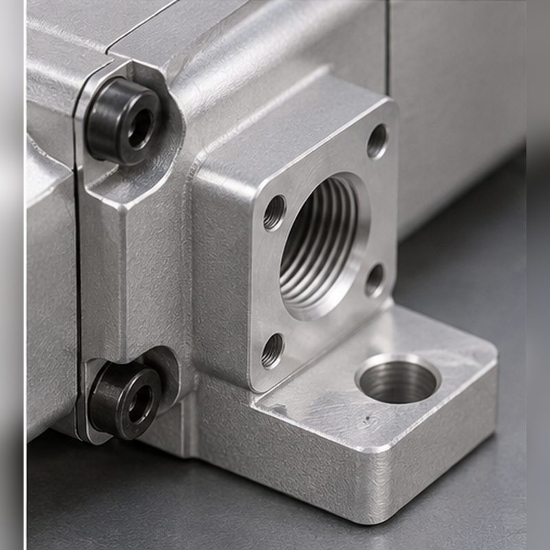 Port and machined pad detail on the aluminum pump housing