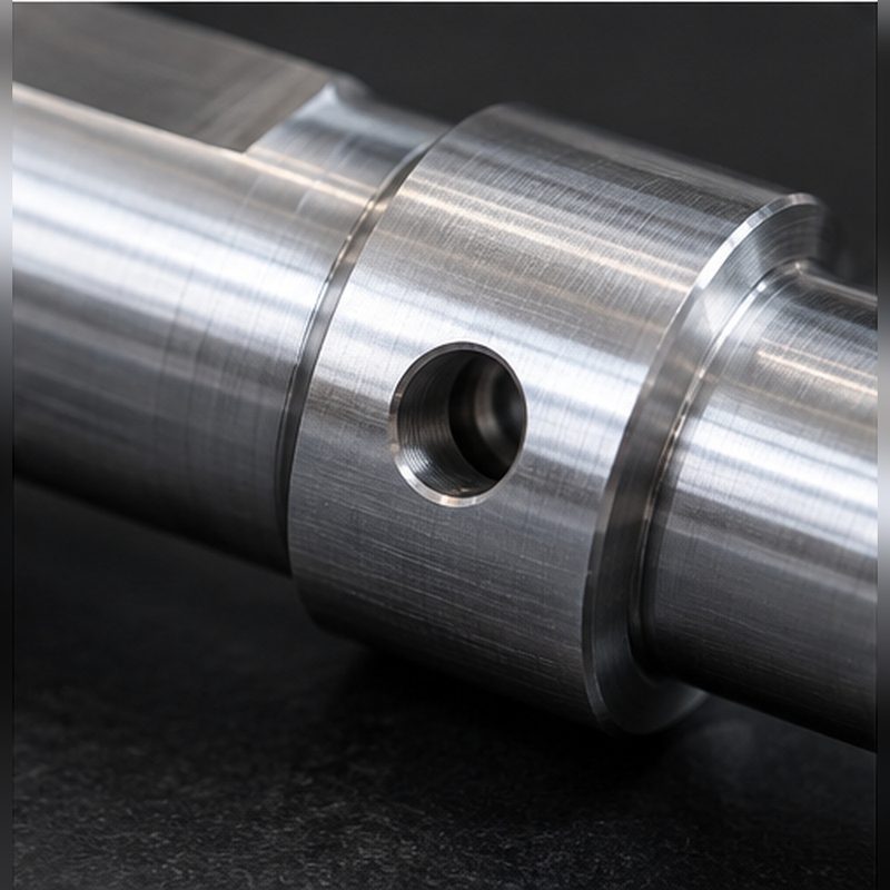 Cross hole and turned journal detail on the aluminum shaft